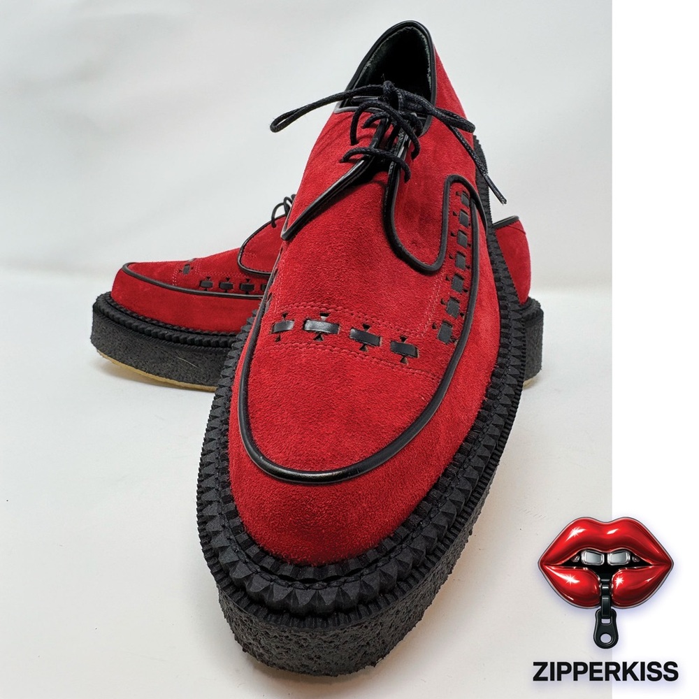 Unisex Punk Rockabilly Red Suede shoes, Derby, Creepers Paris Sz 41 US 11 W, 9M